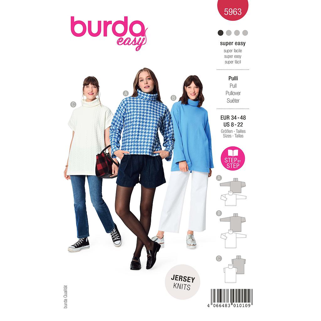 Patron Burda 5963 - Pull à col roulé avec variations du 36 au 50 (FR)