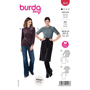 Patron Burda 5970 T-shirt – cintré avec bordure d'encolure du 36 au 46 (FR)