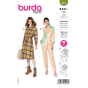 Patron Burda 5971  - Robe chemisier & blouse avec ceinture du 36 au 46 (FR)