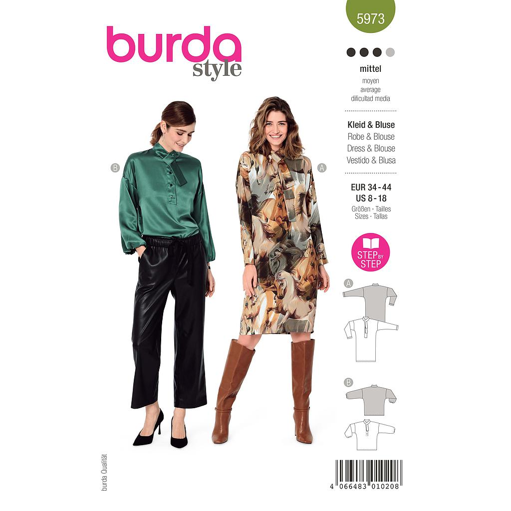 Patron Burda 5973 - Robe &amp; blouse avec un élégant col lavallière du 36 au 46 (FR)