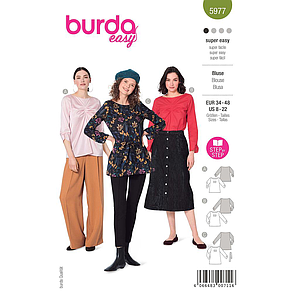 Patron Burda 5977 - Blouse tee-shirt à petits plis et encolure arrondie du 36 au 50 (FR)