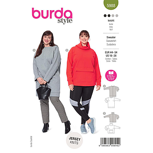 Patron Burda 5988 - Sweaters de diverses longueurs avec bordure d'encolure ou col roulé di 46 au 56 (FR)