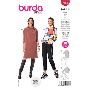 Patron Burda 5989 - Robe épurée et ample & blouse façon t-shirt avec col montant du 36 au 46 (FR)