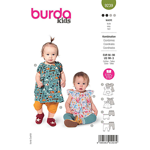 Patron Burda 9239 - Ensemble robe avec manches bouffantes et blouse avec petites manhes à ailettes du 56 au 98 (FR)