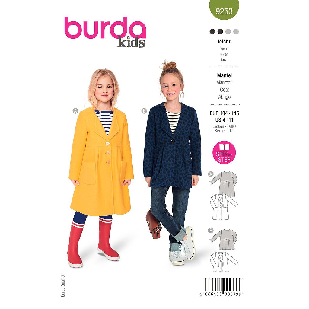 Patron Burda 9253 - Manteau à simple boutonnage et jupe de 104 à 146 cm