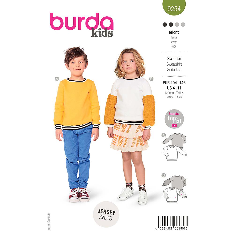 Patron Burda 9254 - Sweater avec encolure ronde de 104 à 146 cm