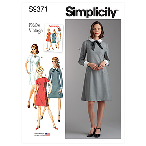 Patron Simplicity 9371 - Robe pour femme et femme avec variations de col, de manchette et de manche 36 au 54 FR