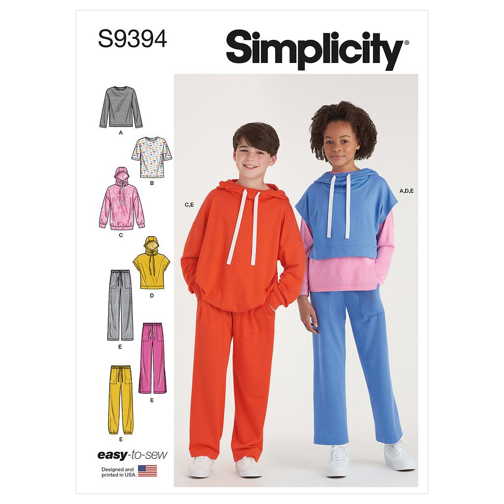 [S9394] Patron Simplicity 9394 - Sweats à capuche, pantalons et hauts en tricot surdimensionnés pour garçons et filles du 4 au 14 ans