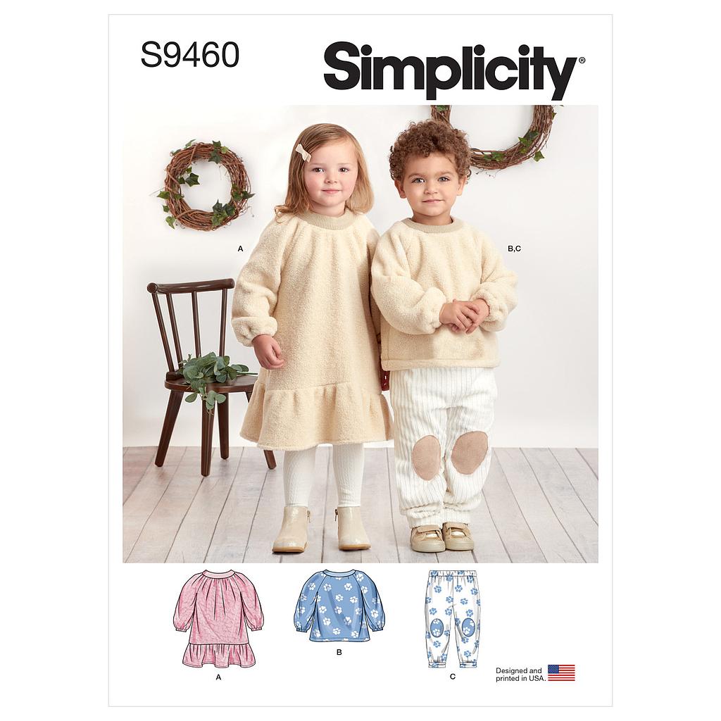 Patron Simplicity 9460 - Robe, haut et pantalon pour tout-petits et enfants du 6 mois au 8 ans