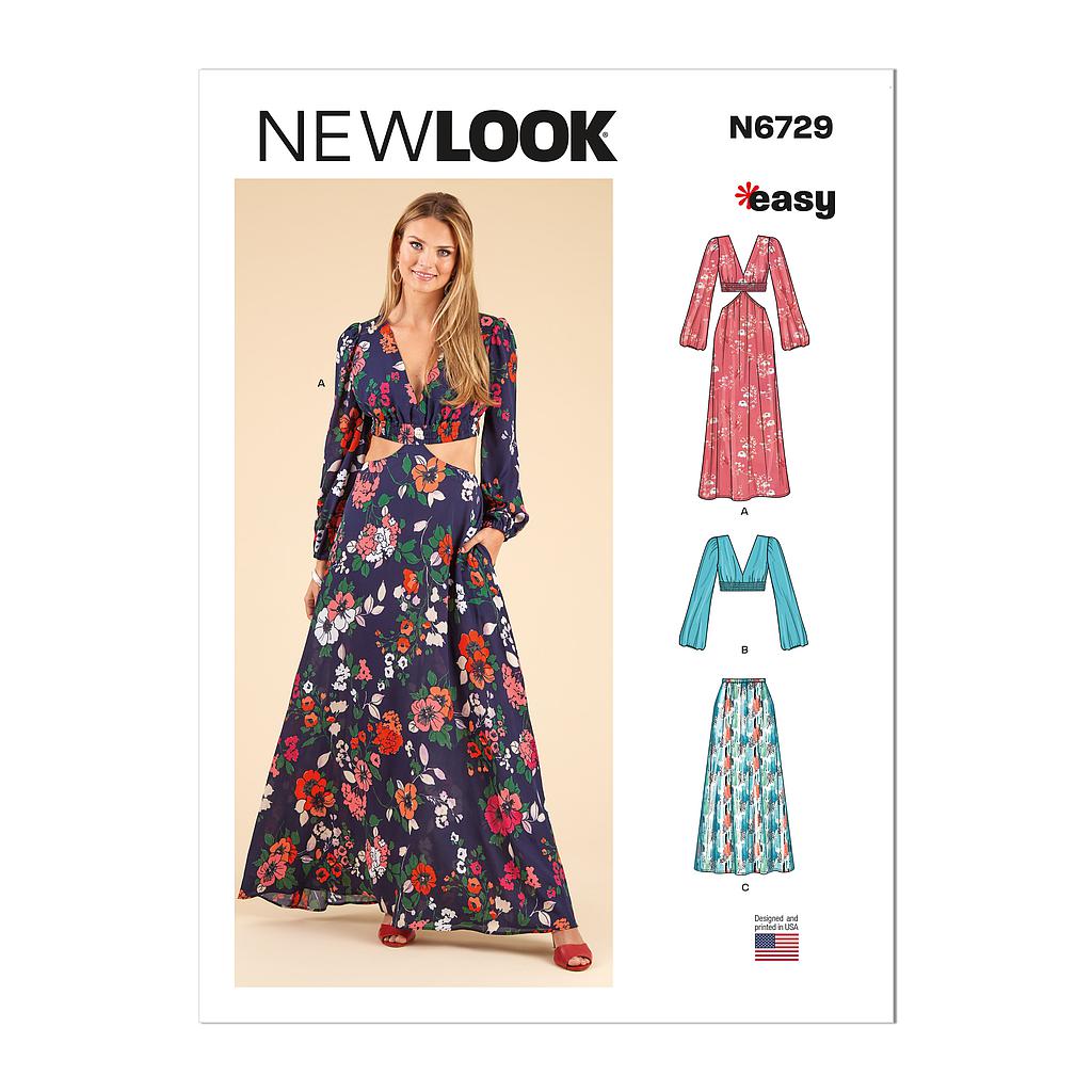 [NL6729] Patron New Look 6729 -  Robe longue avec décolleté avec variantes du 34 au 46 (FR)