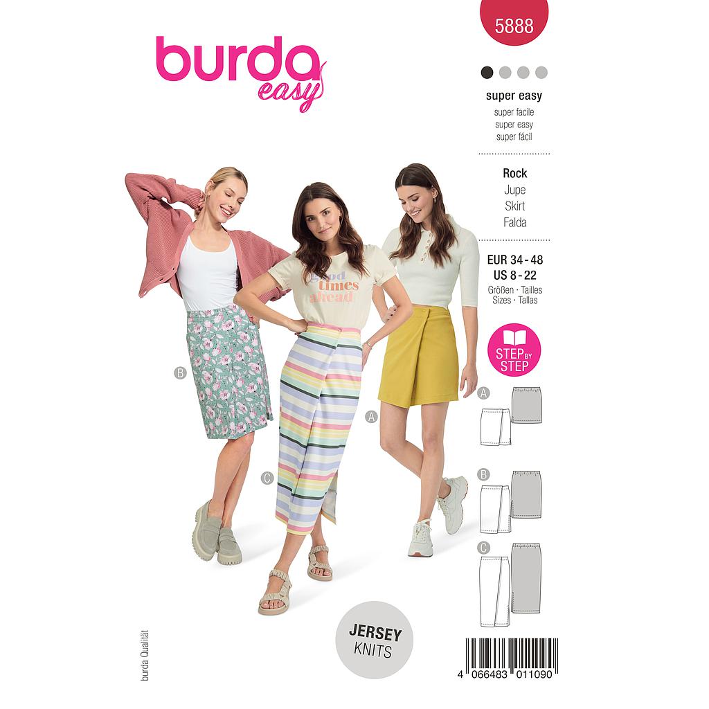 [B5888] Patron Burda 5888 - Jupe droite avec fente latérale du 34 au 48 FR