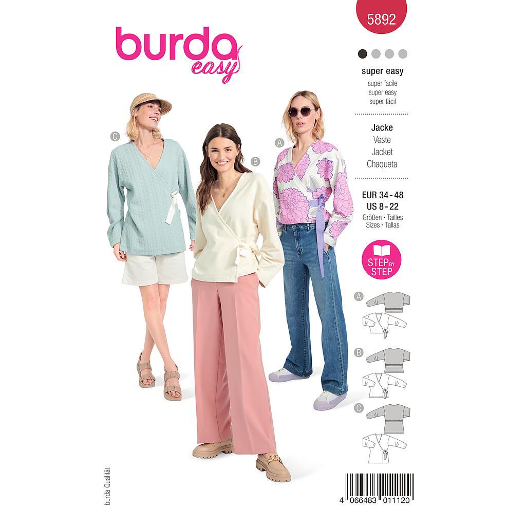 Patron Burda 5892 - Vestes cache-cœur du 34 au 48 (FR)