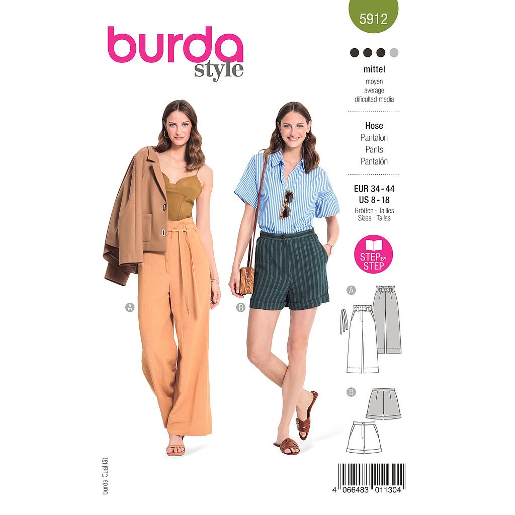 Patron Burda 5912 - Pantalon et short décontractés du 34 au 44 (FR)