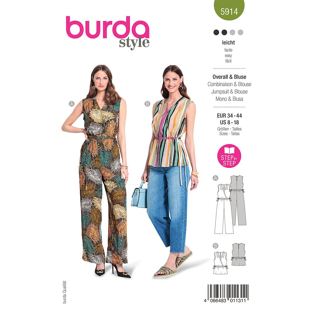 [B5914] Patron Burda 5914 - Le haut sans manches, façon cache-cœur du 34 au 44 (FR)