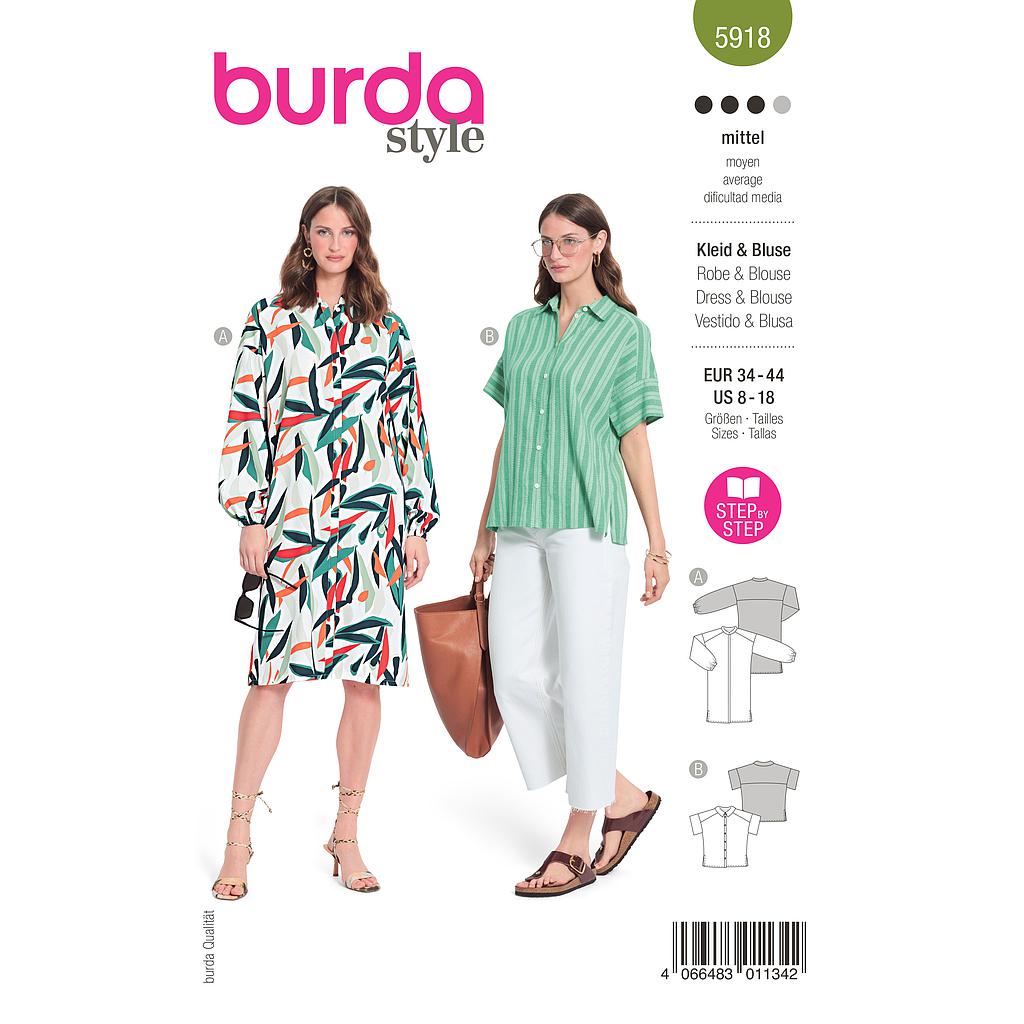 [B5918] Patron Burda 5918 - Robe chemise et la blouse du 34 au 44 (FR)