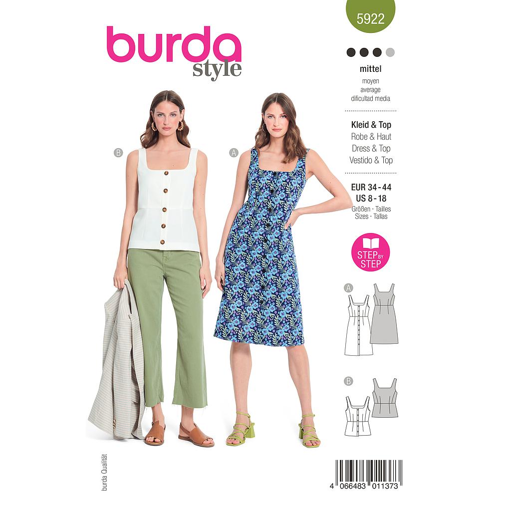 Patron Burda 5922 - Top et robes à bretelles du 34 au 44 (FR)