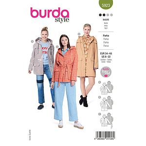 Patron Burda 5923 - Parka à capuche et poches plaquées du 34 au 48 (FR)