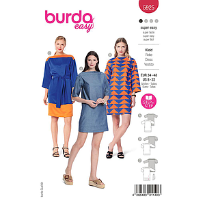 Patron Burda 5925 - Robes de coupe droite avec une encolure bateau du 34 au 48 (FR)
