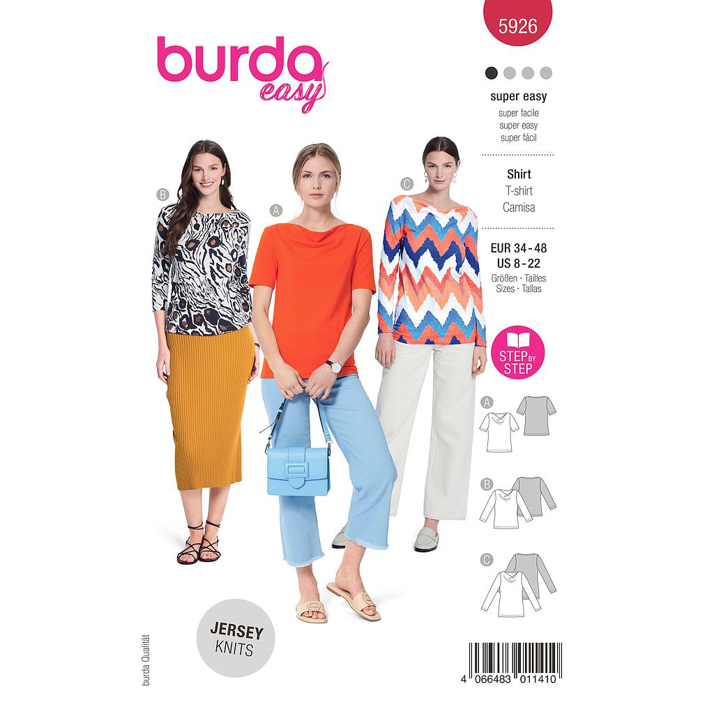 [B5926] Patron Burda 5926 - 3 Tee- shirts incontournables du 34 au 48 (FR)