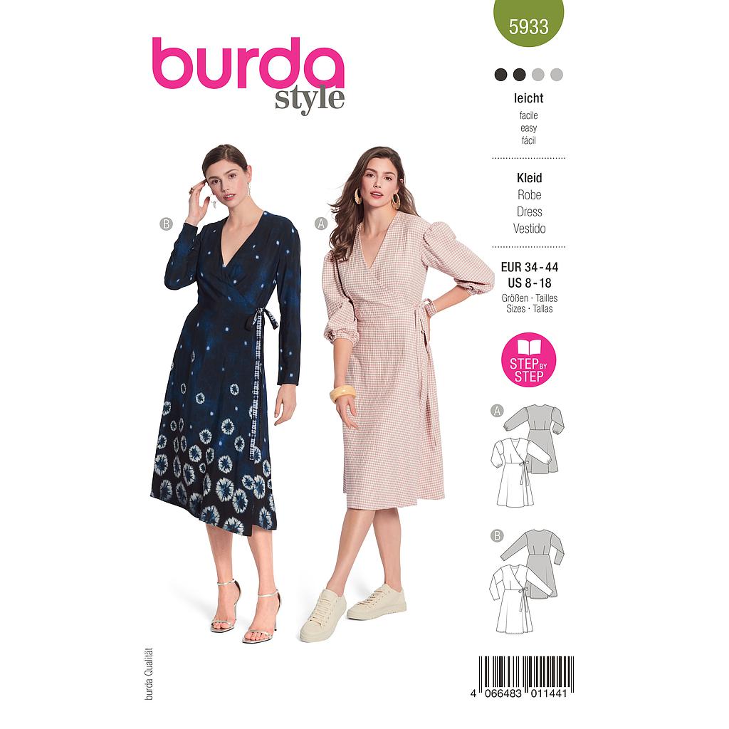 [B5933] Patron Burda 5933 - Robes portefeuille du 34 au 44 (FR)