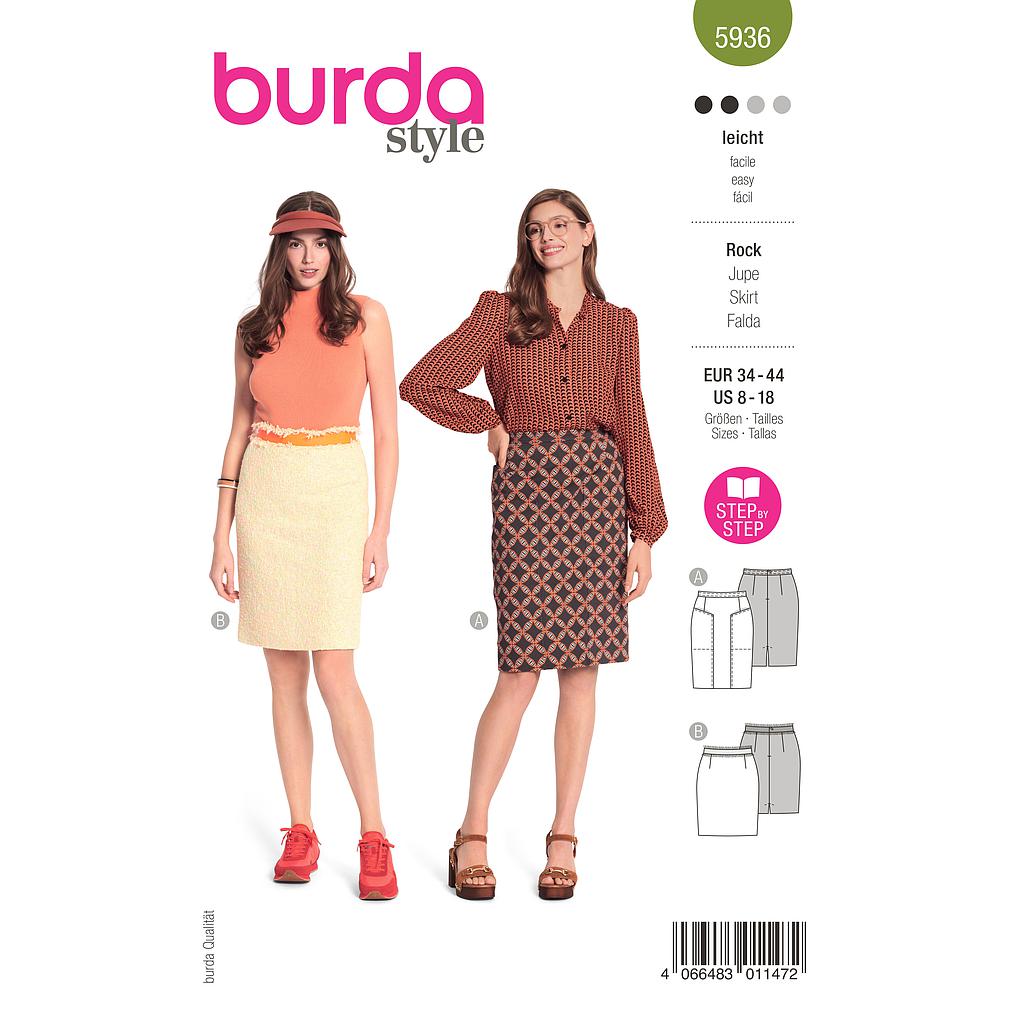 Patron Burda 5936 -  Jupes droites du 36 au 46 (FR)
