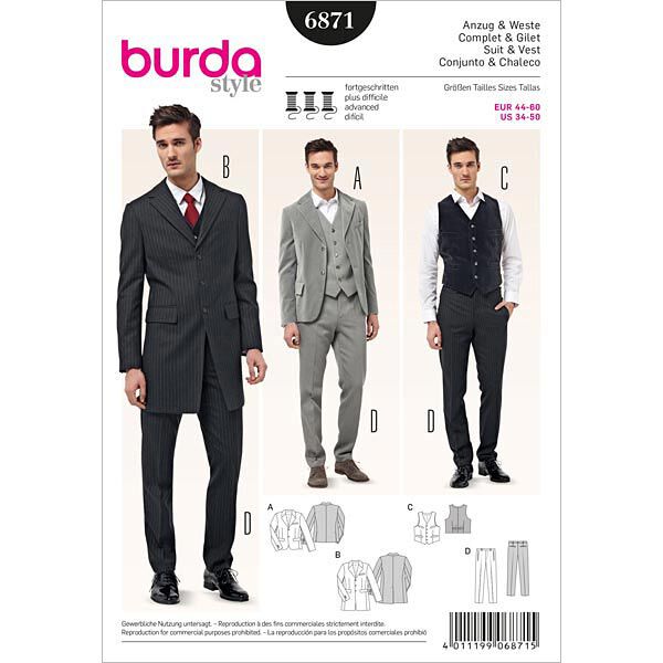 [B6871] Patron Burda 6871 - Costume complet et gilet du 46 au 60 (FR)