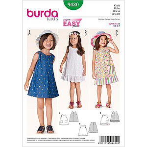 Patron Burda 9420 - Robe enfants 92 à 122cm