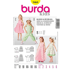 Patron Burda 9460 - Burda kids : Robe et combinaison du 92 à 116cm