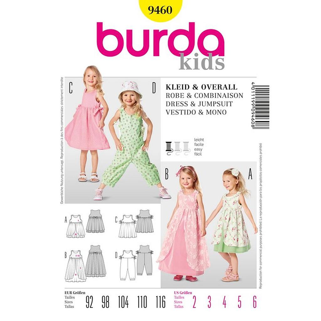 Patron Burda 9460 - Burda kids : Robe et combinaison du 92 à 116cm