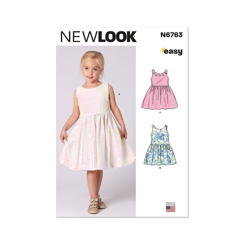 Patron New Look 6763 -  Robe enfant du 98 à 128 (FR)