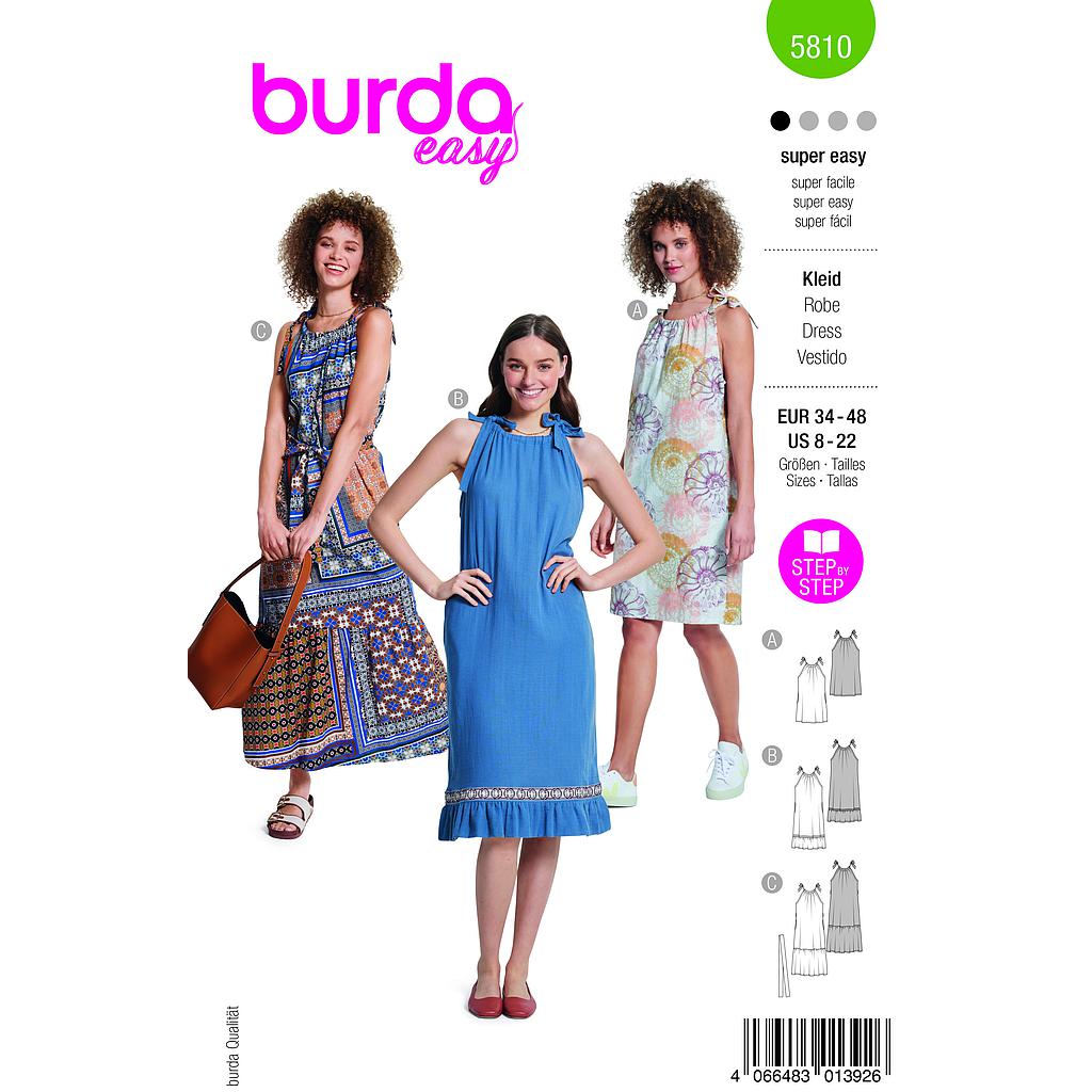 [B5810] Patron Burda 5810 - Robe en popeline du 34 au 48 FR