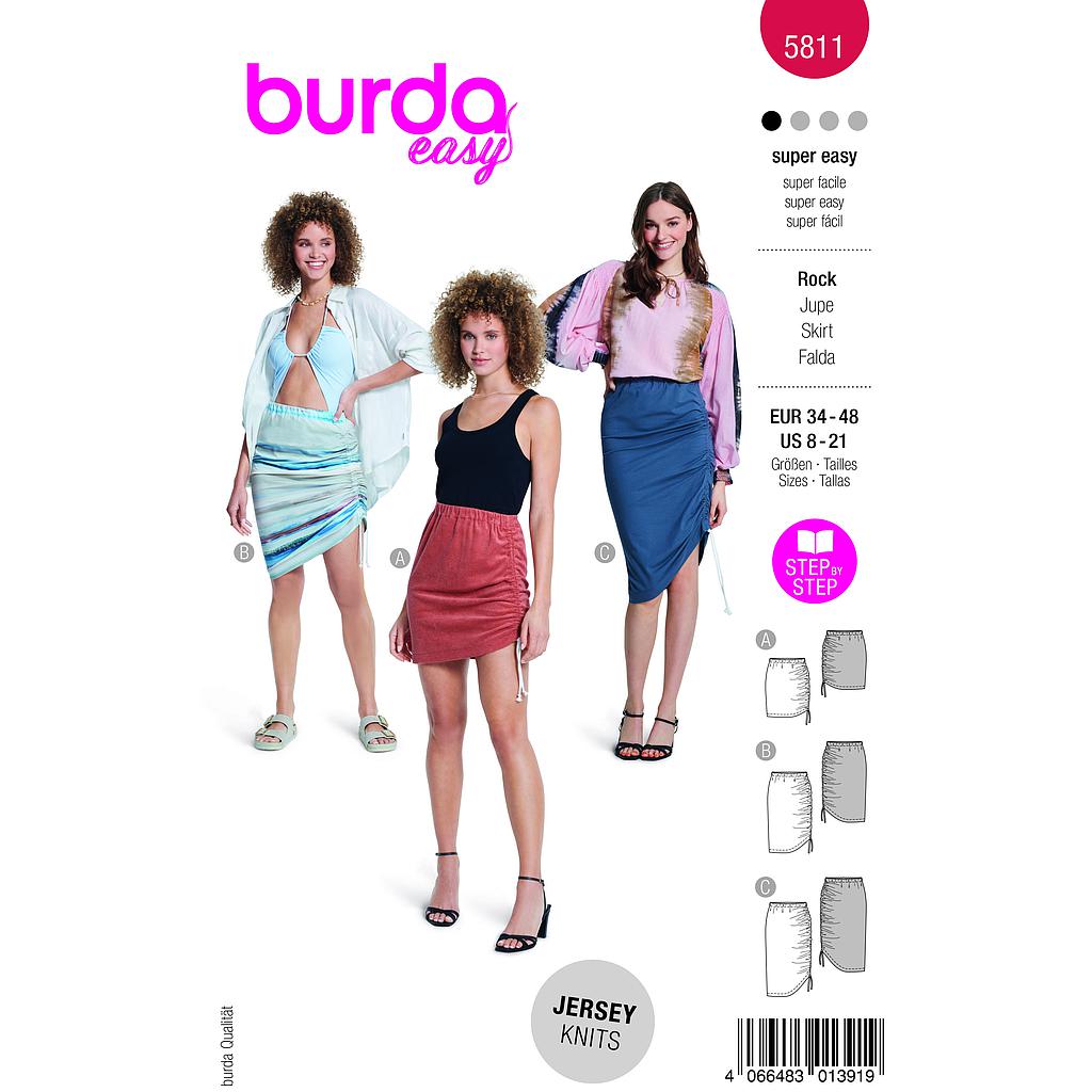 [B5811] Patron Burda 5811 - Jupe avec fronces latérales du 34 au 48 FR