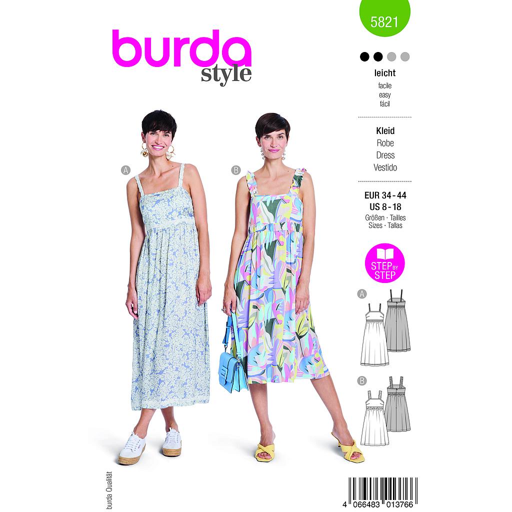 [B5821] Patron Burda 5821 - Robe d'occassion du 34 au 44 FR