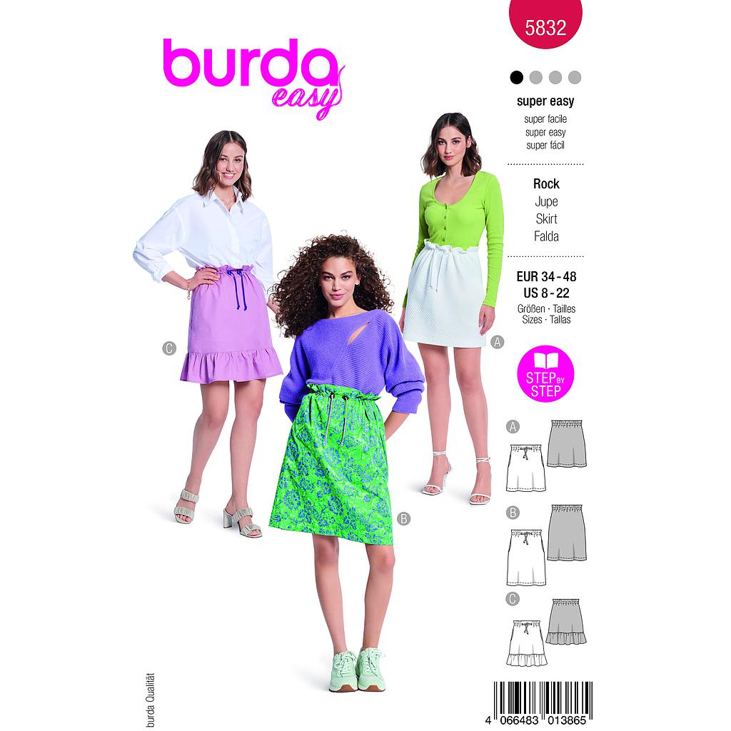 Patron Burda 5832 - Jupe simple du 34 au 48 FR