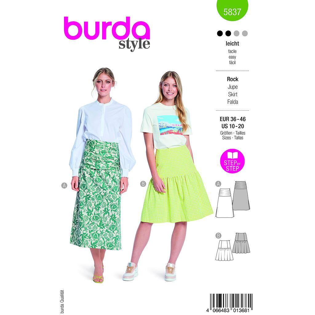 [B5837] Patron Burda 5837 - Jupe midi du 36 au 46 FR
