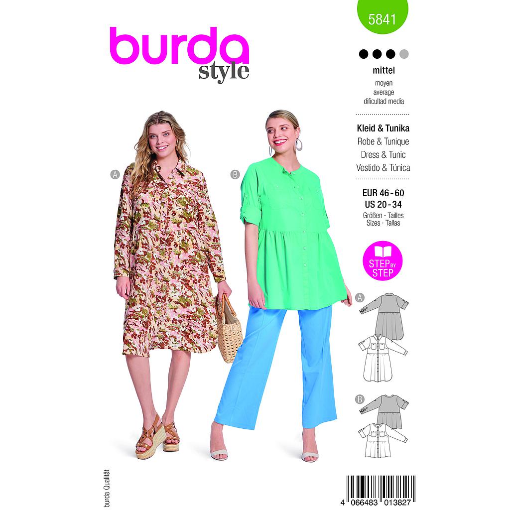 Patron Burda 5841 - Robe printanniere du 46 au 60 FR