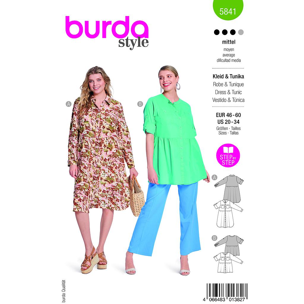 [B5841] Patron Burda 5841 - Robe printanniere du 46 au 60 FR