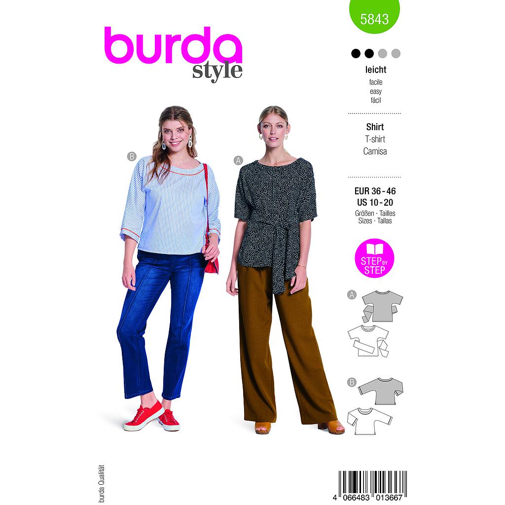 [B5843] Patron Burda 5843 - T shirts col rond du 36 au 46 FR