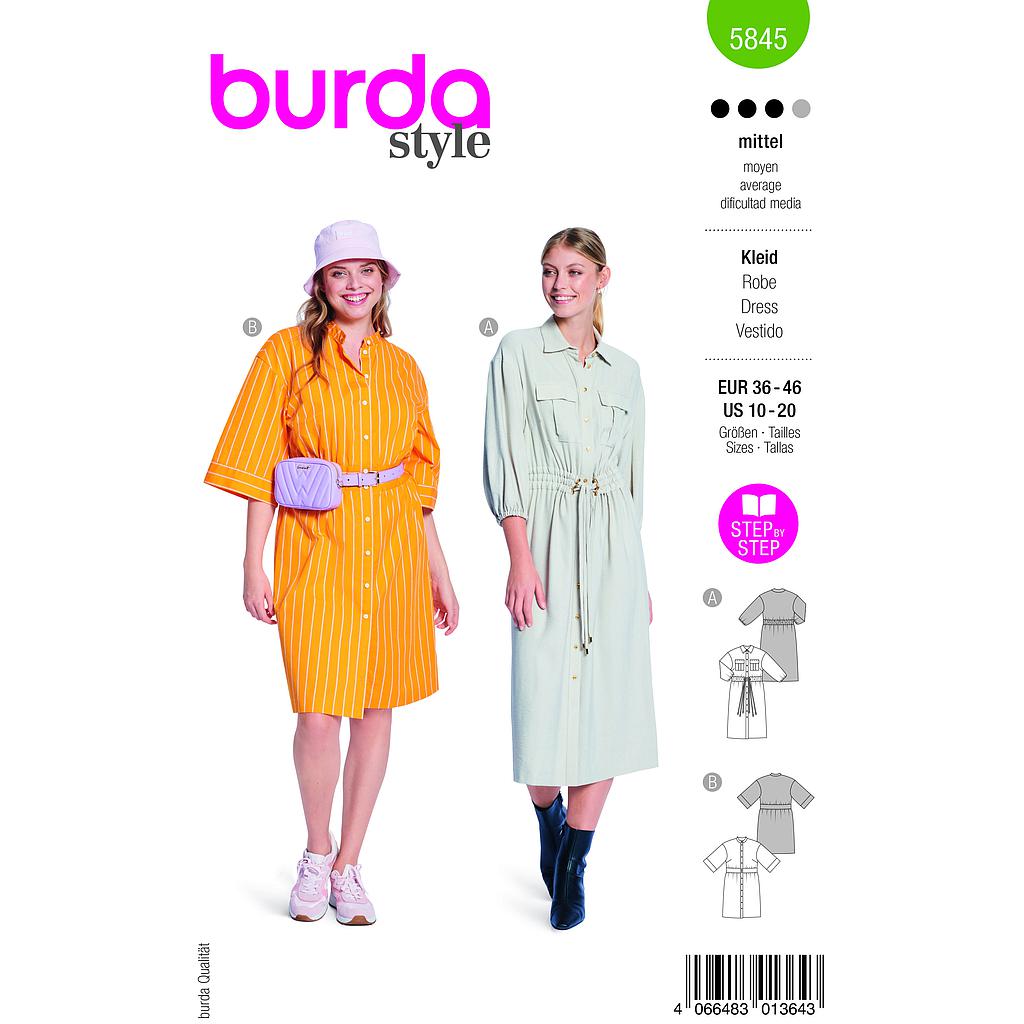 [B5845] Patron Burda 5845 - Robe boutonnées du 36 au 46 FR 