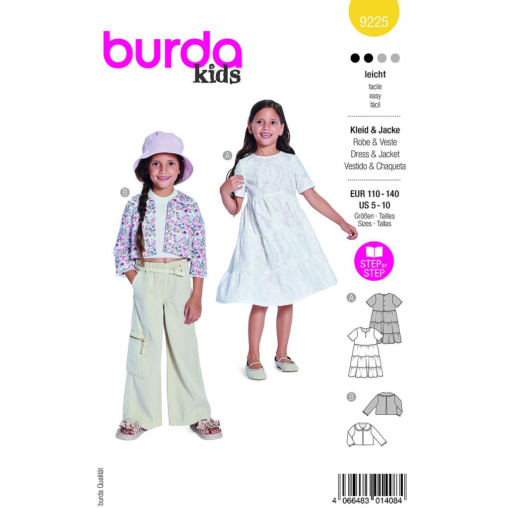 [B9225] Patron Burda 9225 - Robe a jupe dégradée pour enfants