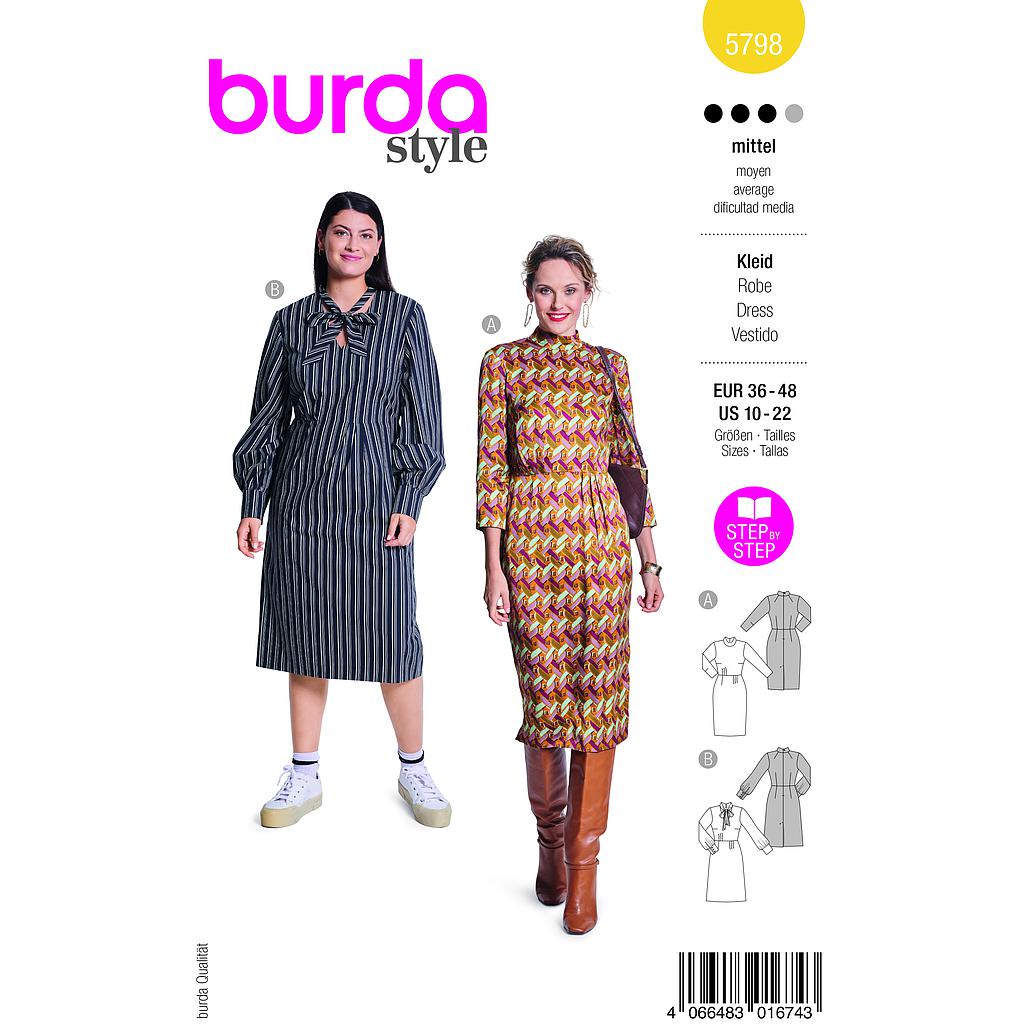 [B5798] Patron Burda 5798 - Robe vintage