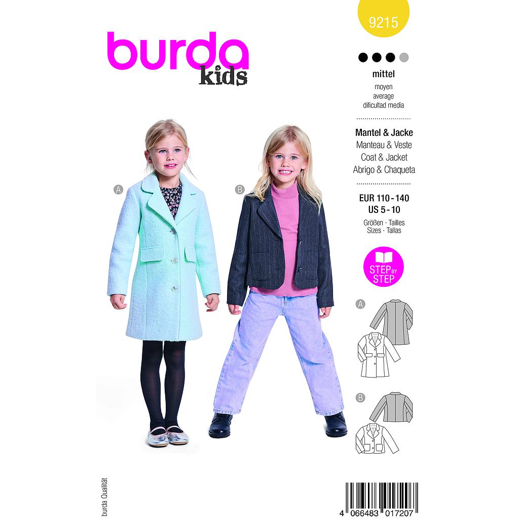 [B9215] Patron Burda 9215 - Manteau pour enfants