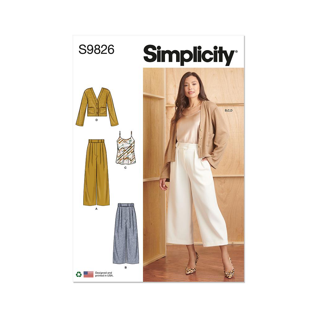 Patron Simplicity 9826 - Pantalons en deux longueurs, camisole et cardigan pour dames