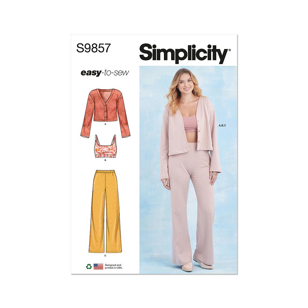 [S9857] Patron Simplicity 9857 - Vêtements de détente en tricot pour dames
