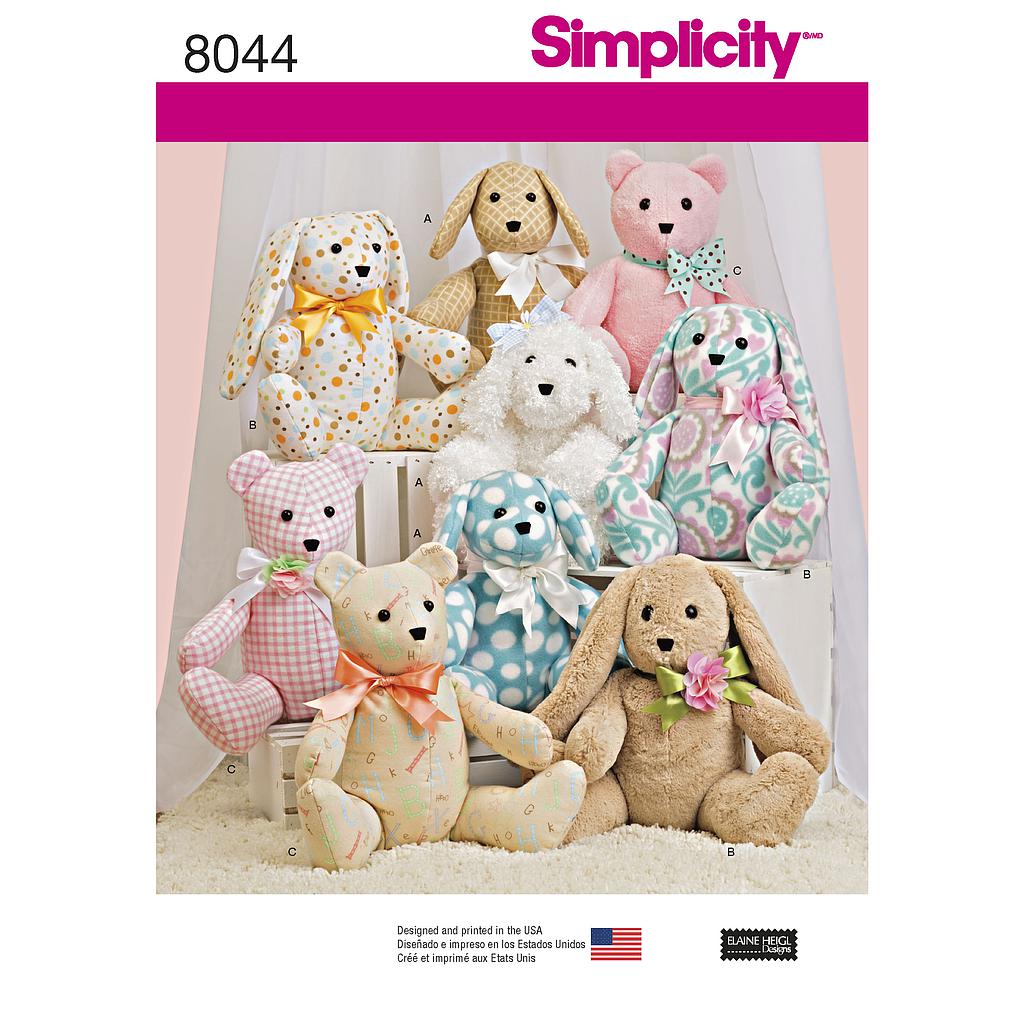 [S8044.OS] Patron Simplicity 8044 - Animaux en peluche