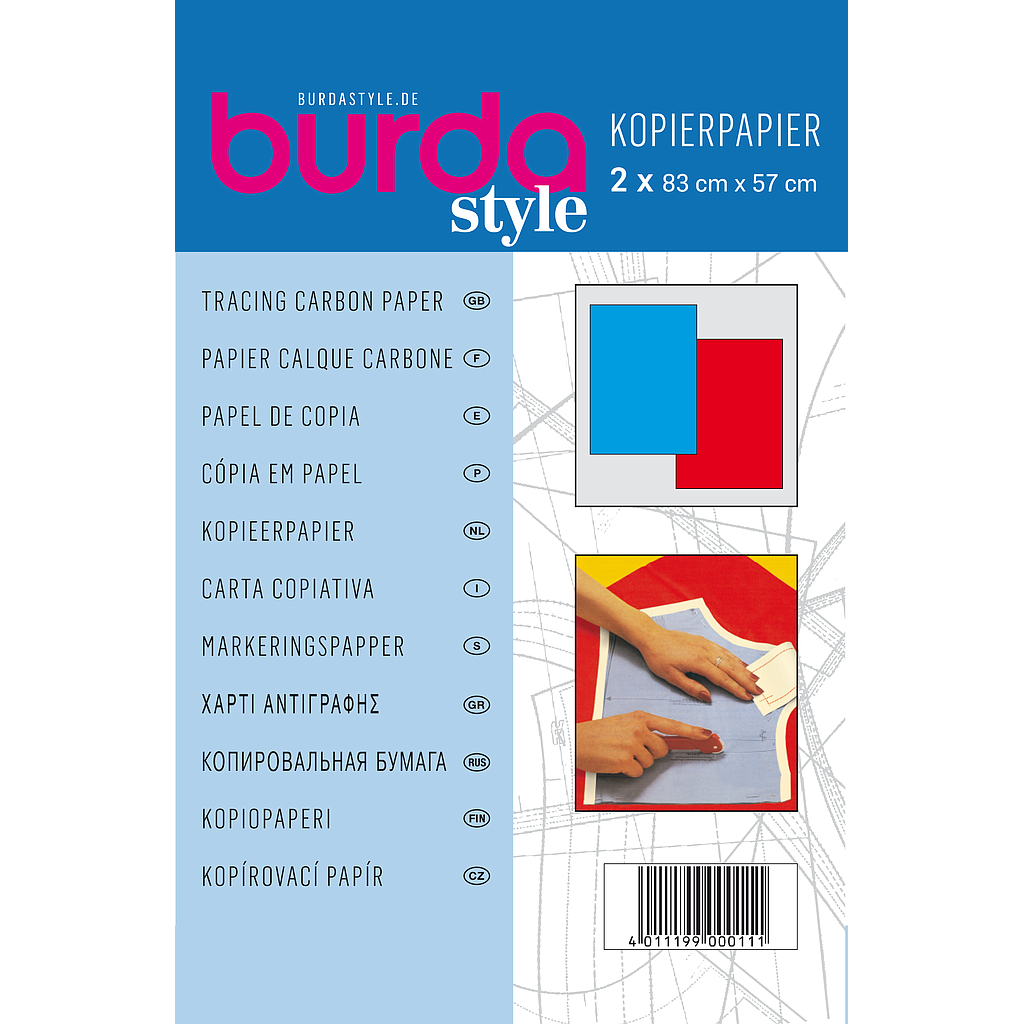Papier Carbone Burda Rouge et bleu - 2 feuilles 83 x 57 cm 
