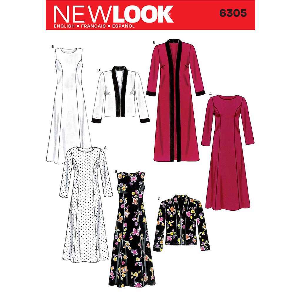 Patron New Look 6305 Robes et vestes 2 longueurs 