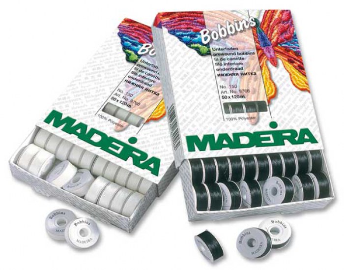 Madeira 9766 - Boîte de 50 canettes de fil BOBBINS n°150 -  120m  - NOIR#