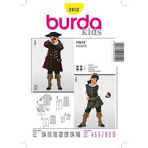 Patron Burda Carnaval 2452 - Déguisement Historique Pirate enfant