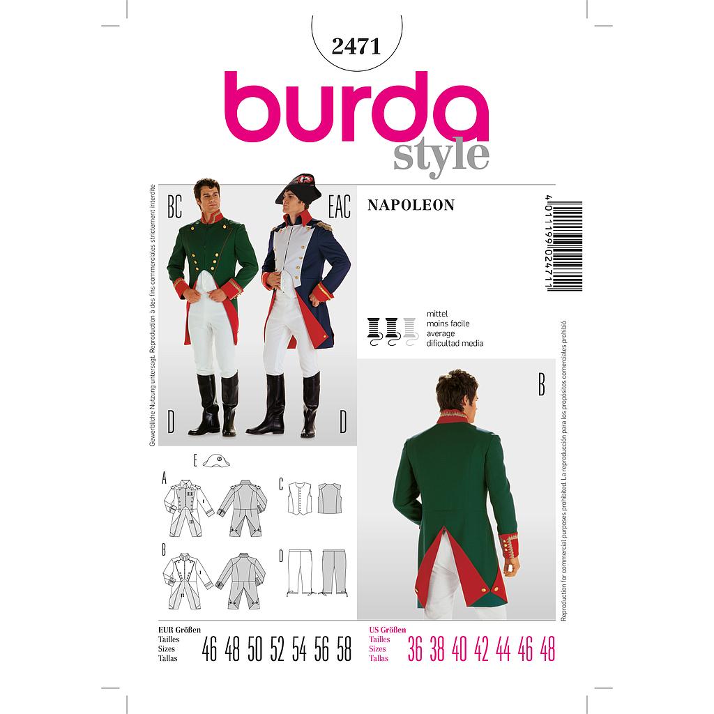 [B2471] Patron Burda Carnaval 2471 - Déguisement Historique Napoléon Homme